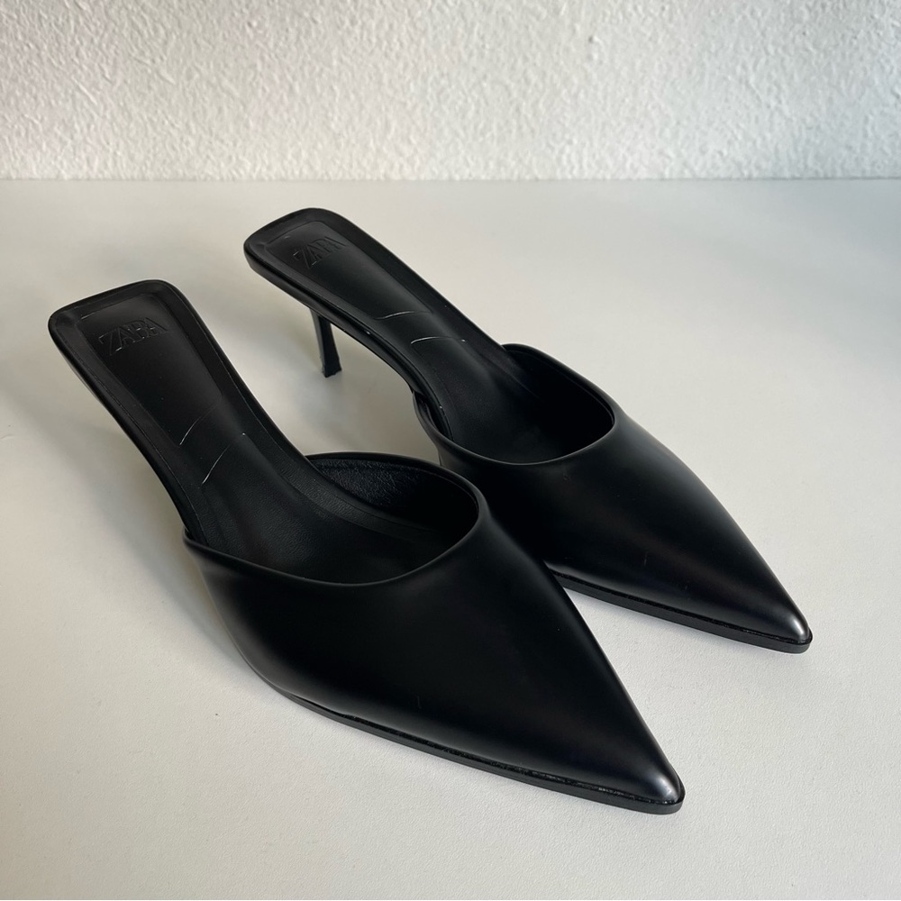 Zara Patent Kitten Heeled Pointed Toe Mule